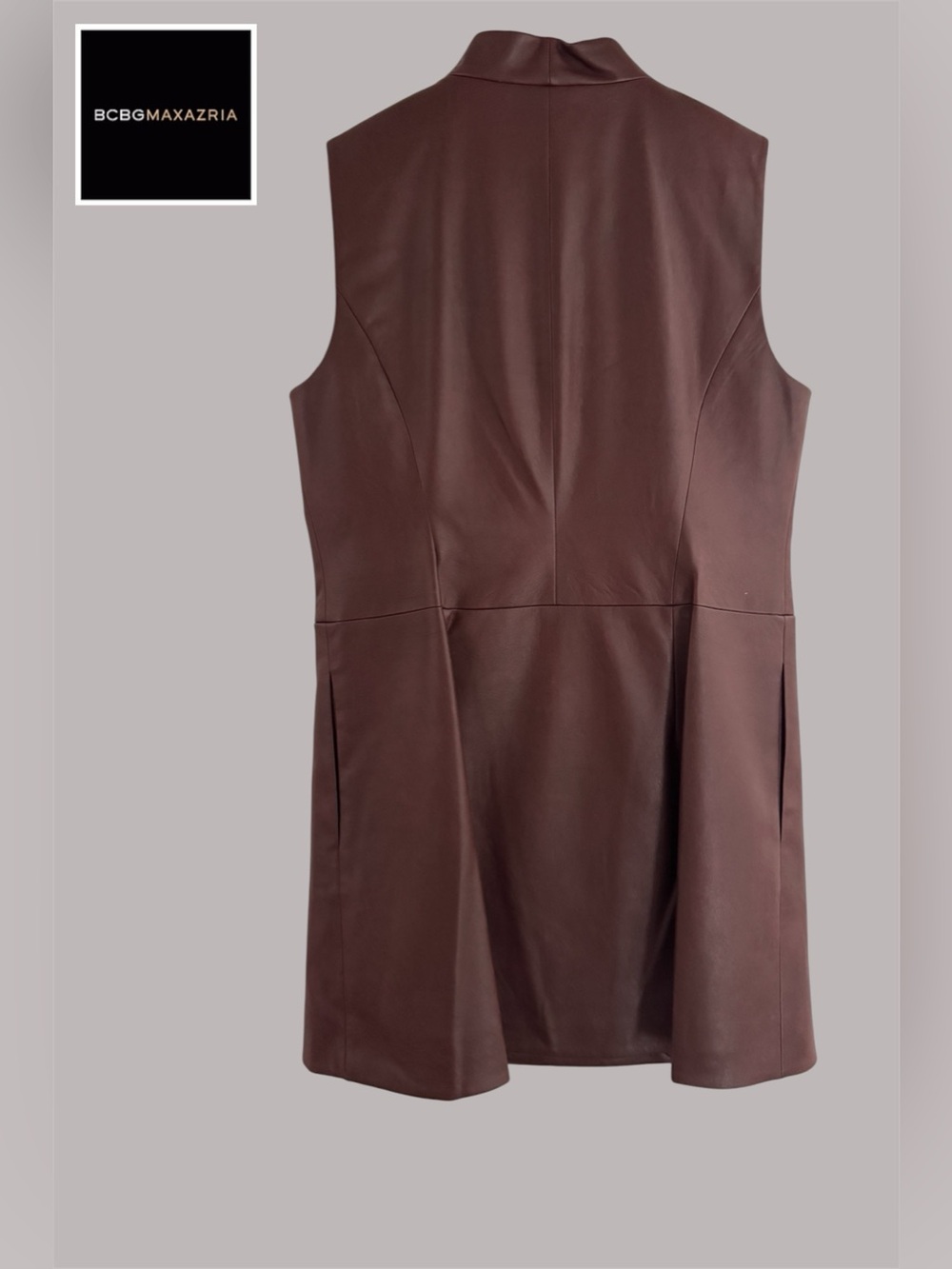BCBGMAXAZRIA - Short Faux Leather Wrap Dress in BORDEAUX - Picture 4 of 11